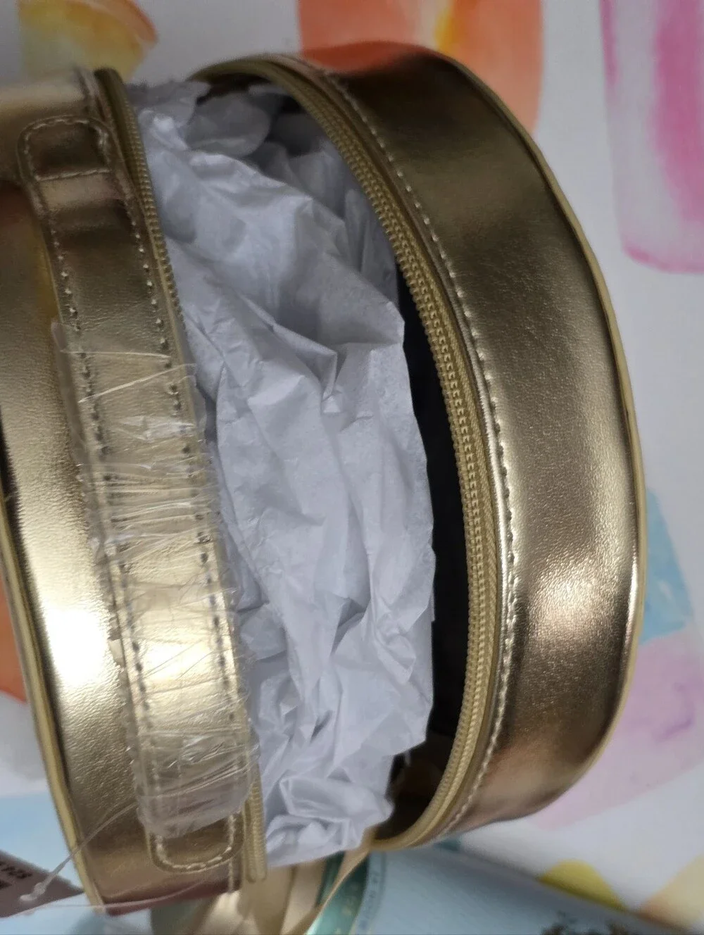 Bath & Body Works Metallic Gold Bow Elegant Cosmetic Case Bag with Mirror NEW